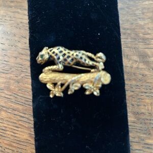 Vintage Florenza Leopard on a Gold Log Brooch.